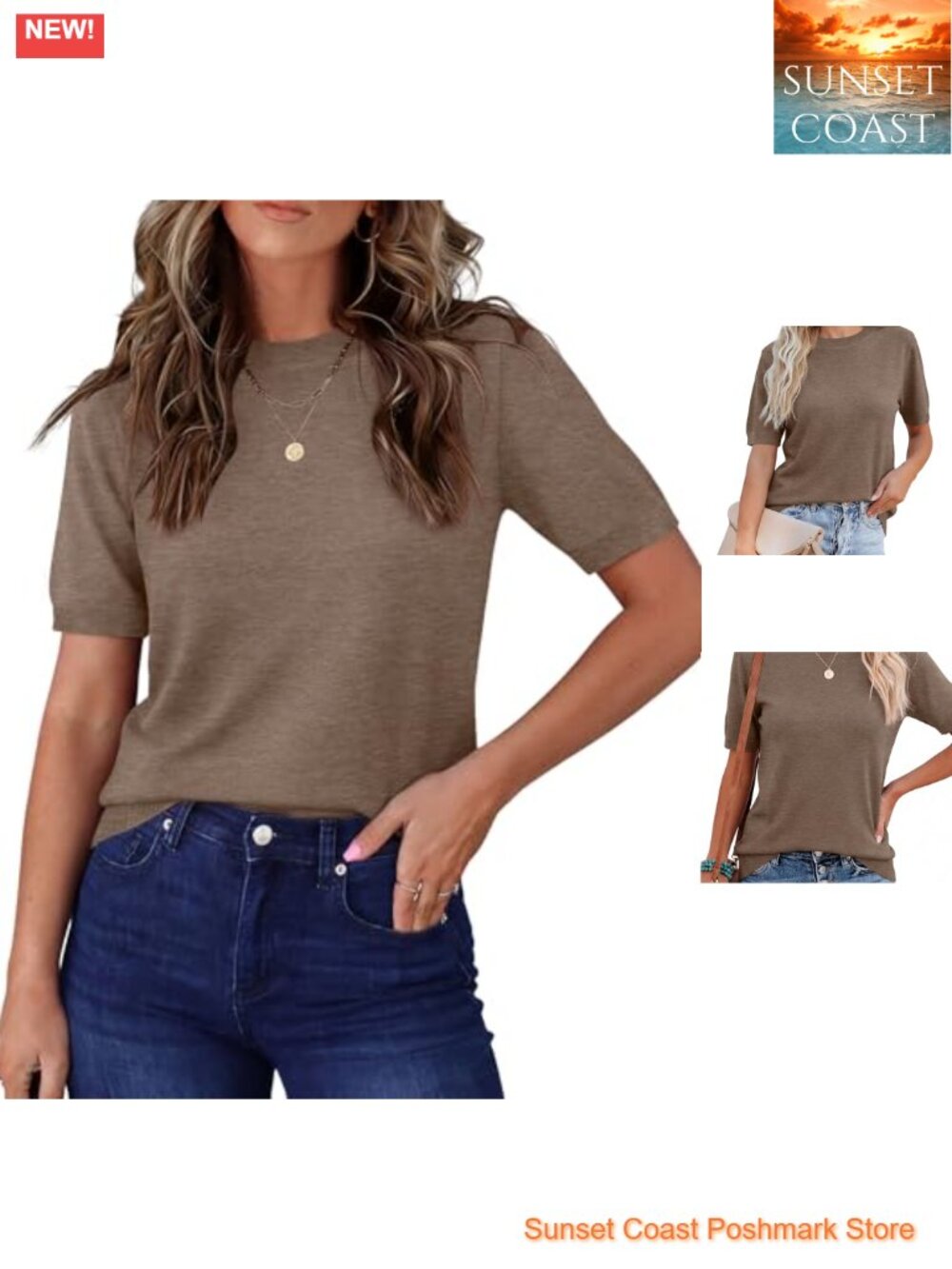 Short Sleeve Crewneck Sweater Lightweight Business Casual Pullover